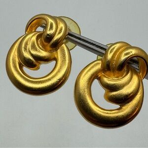 Vintage Gold Tone Knot Door Knocker Stud Earrings Statement Retro